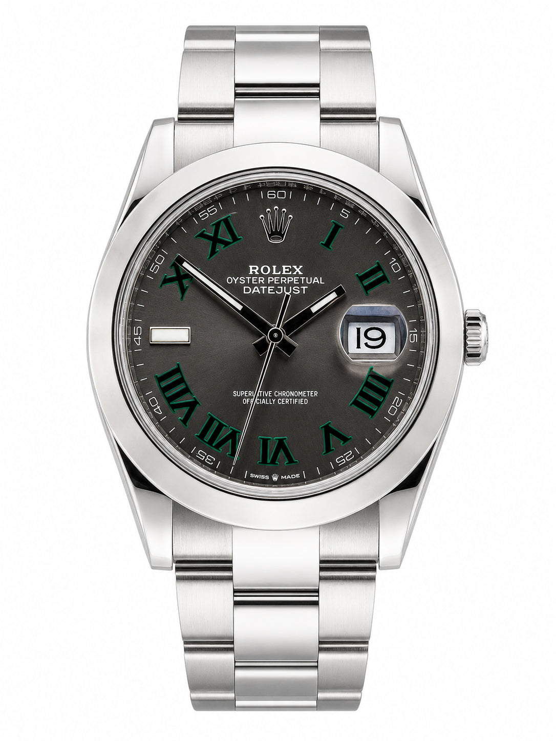 Rolex Datejust 126300 front view - "wimbledon" grey dial with Stainless Steel case