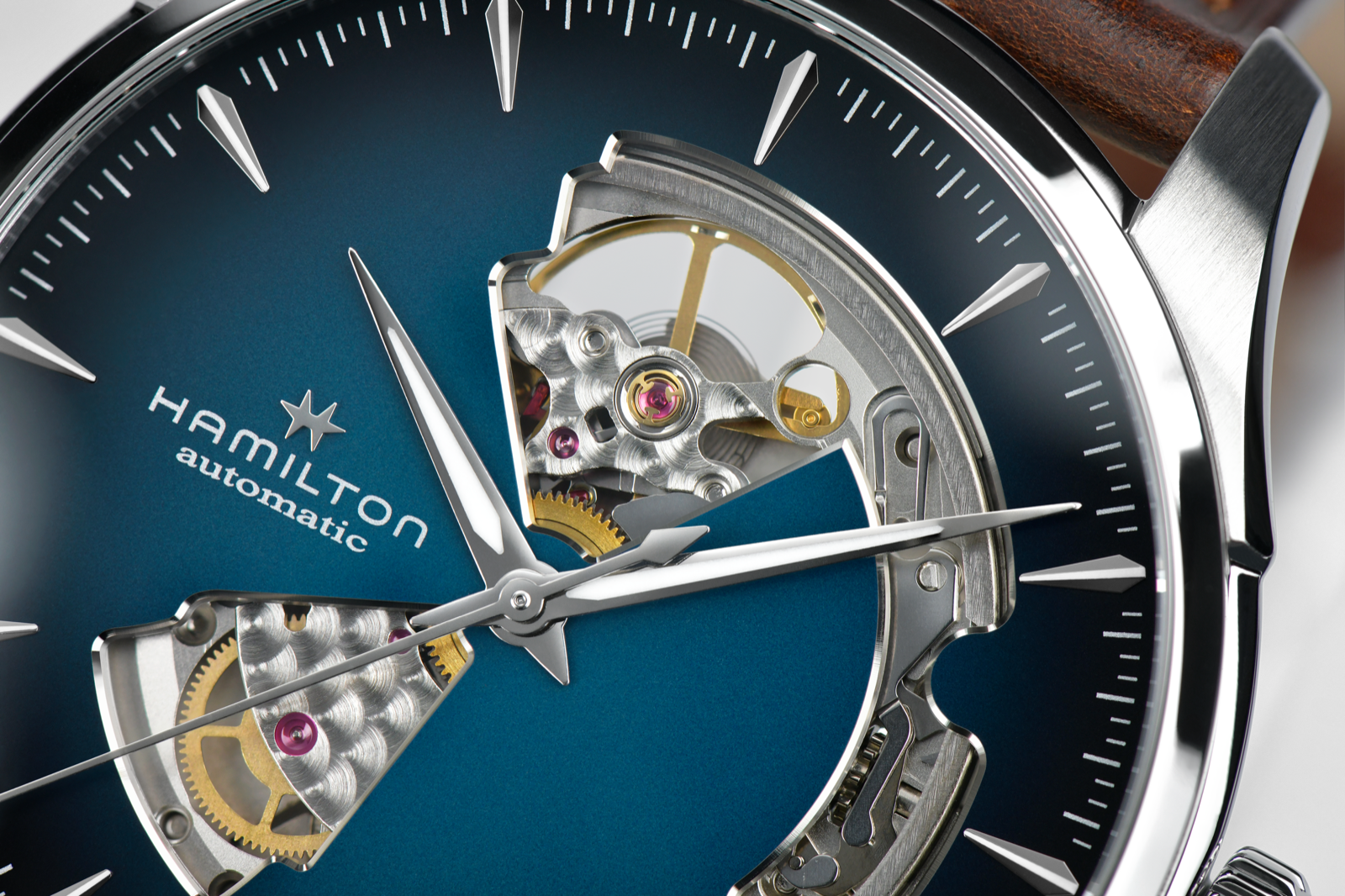 Hamilton Jazzmaster Open Heart Watch Automatic 40mm Blue Dial / Leather Strap