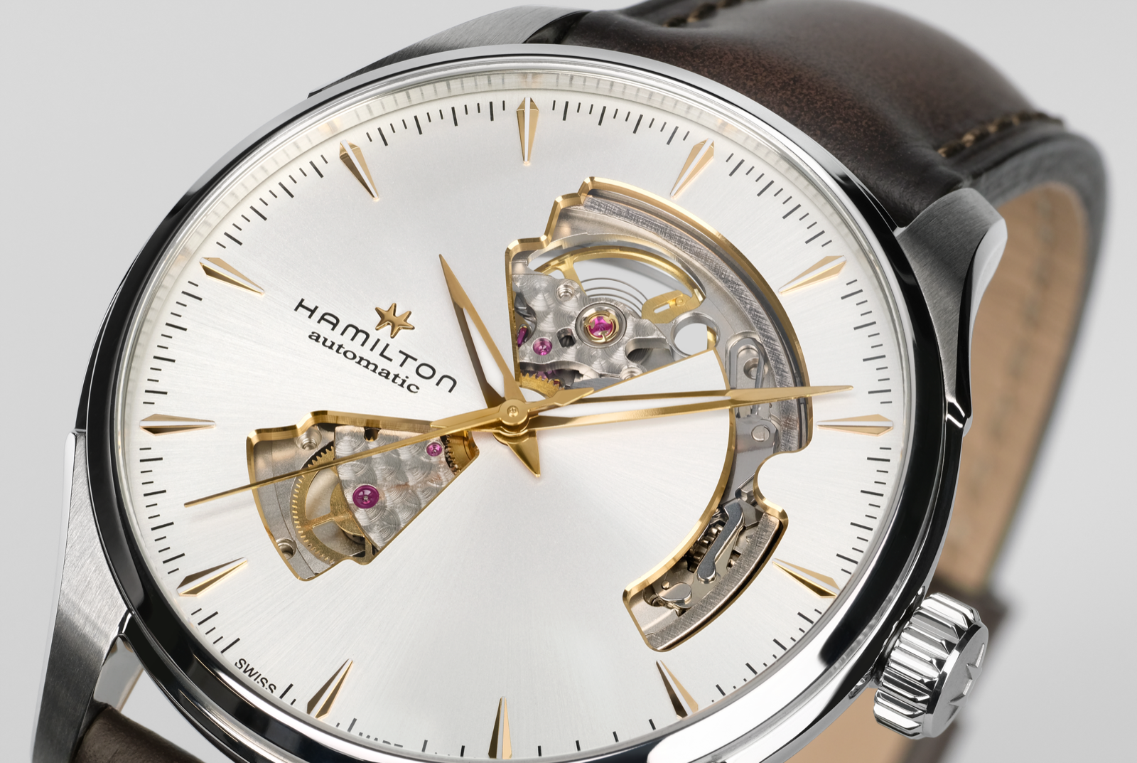 Hamilton Jazzmaster Open Heart Watch Automatic 40mm Silver Dial / Leather Strap