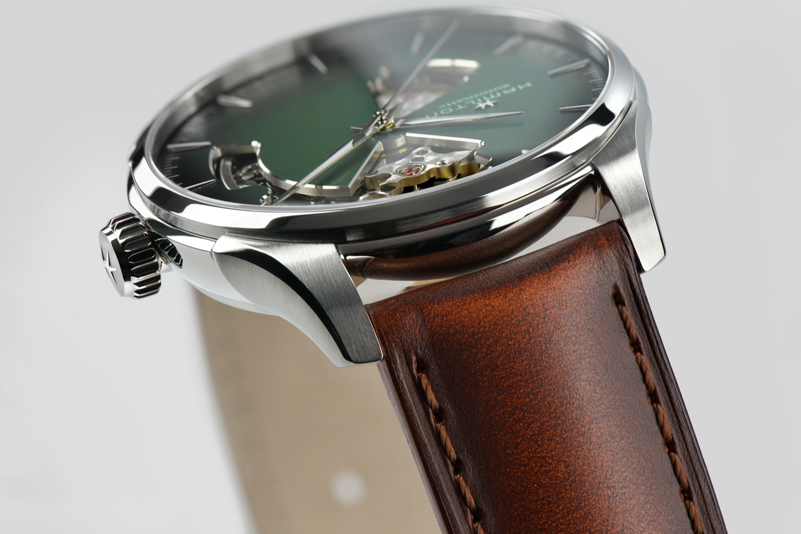 Hamilton Jazzmaster Open Heart Watch Automatic 40mm Green Dial / Leather Strap