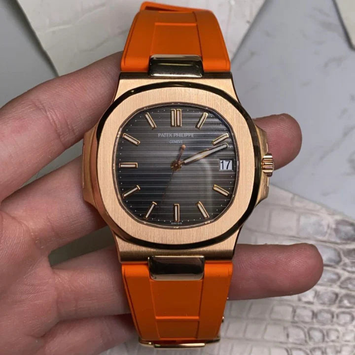 Tempomat -FKM Vulcanized Orange Rubber Strap for Patek Nautilus