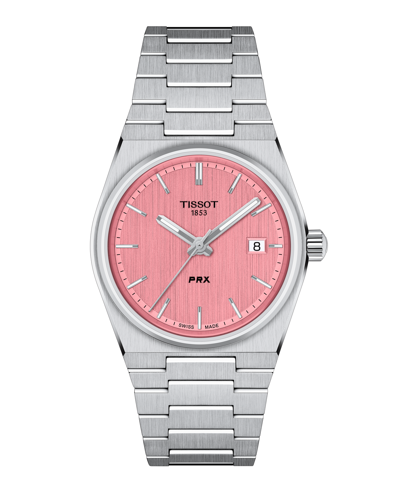Tissot PRX T1372101133100 front view - pink dial with Stainless Steel case