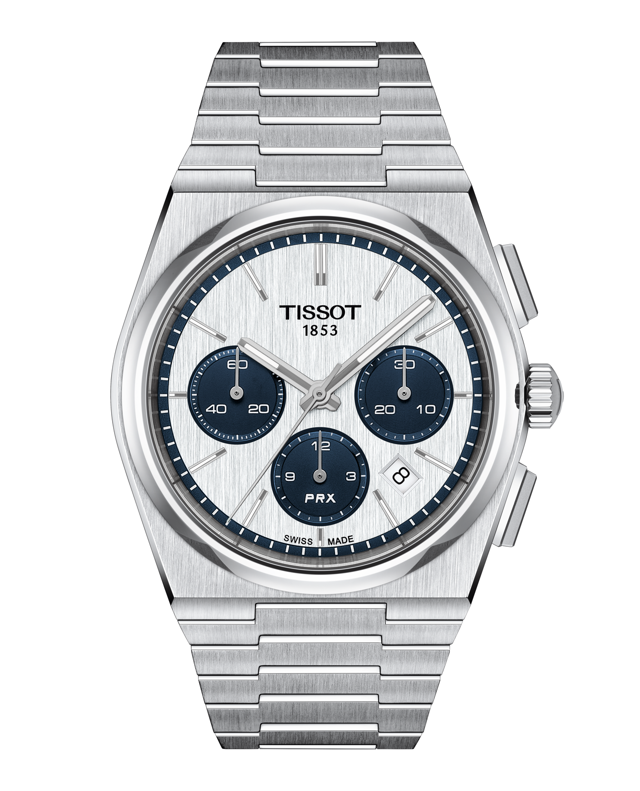 Tissot PRX Automatic Chronograph 42mm White Dial (Reverse Panda) Steel