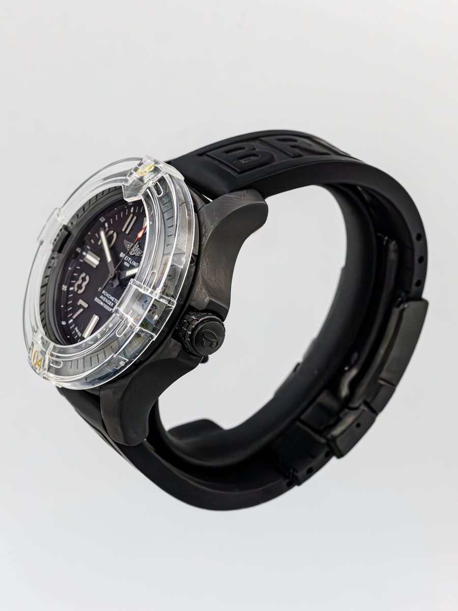 Breitling Avenger Automatic 45 Seawolf Night Mission V17319 black dial black DLC titanium rubber strap preowned luxury watch - angle view