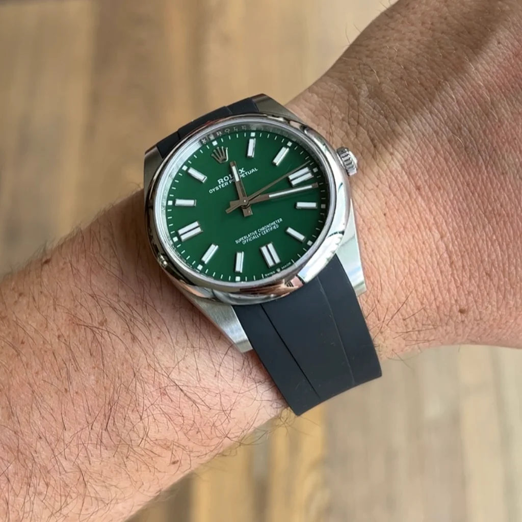 Tempomat - FKM Vulcanized Black curved ended strap for Rolex OP41 & DJ41