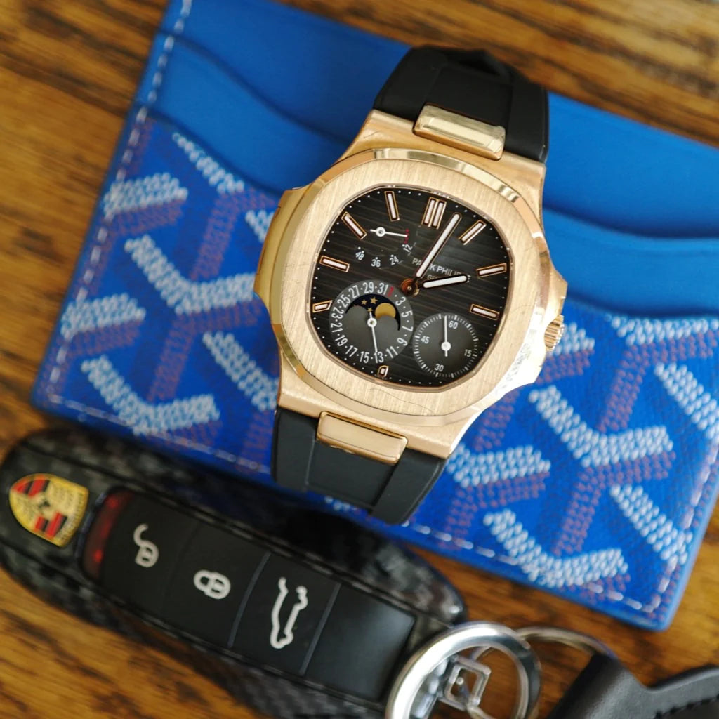 Tempomat -FKM Vulcanized Black Rubber Strap for Patek Nautilus