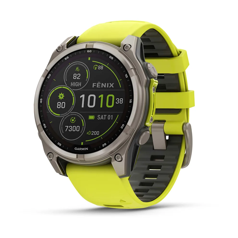 Garmin Fēnix 8 (47 mm, Solar Sapphire, Titanium Bezel, Amp Yellow Silicone Band)