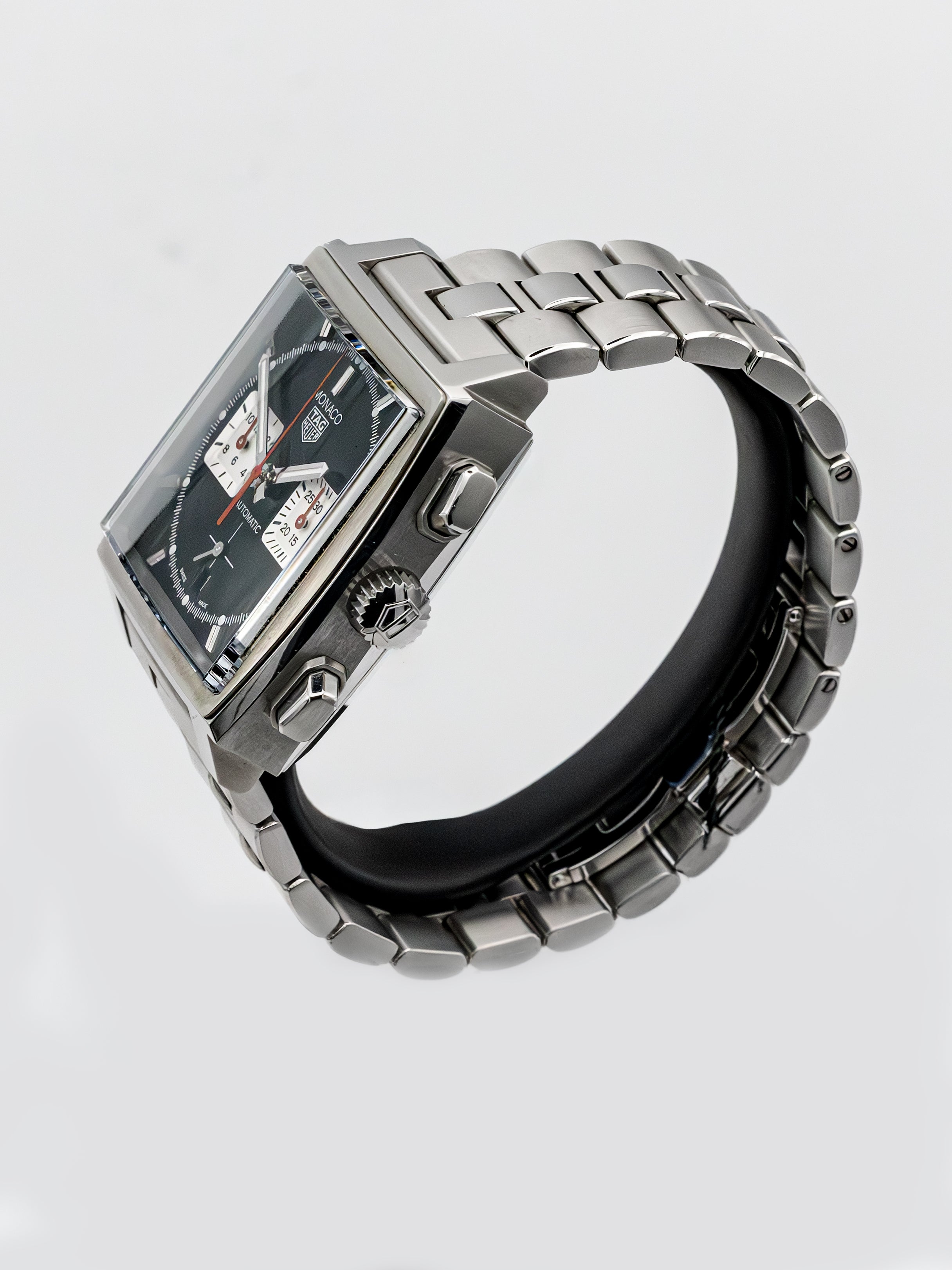 Tag Heuer Monaco dial close-up - preowned luxury watch