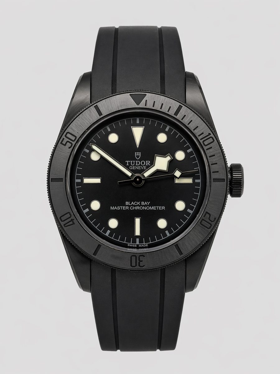 Tudor Black Bay Ceramic 79210CNU black ceramic case rubber strap preowned luxury watch - front view