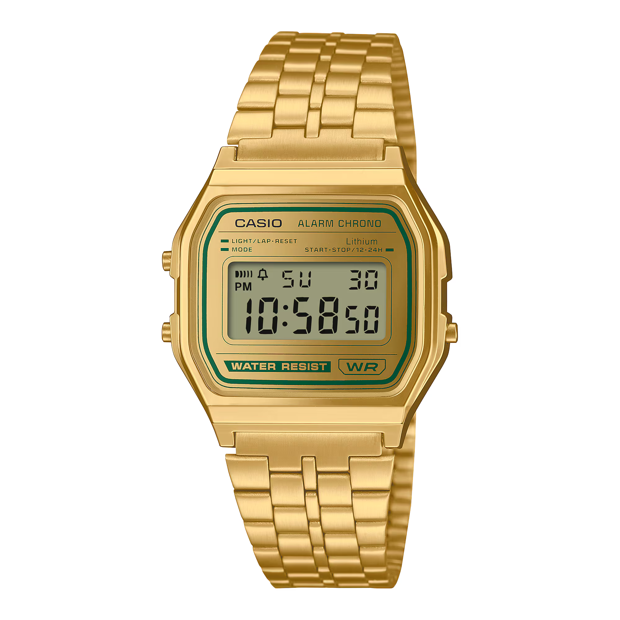 Casio Vintage A158WEGV-9AEF – Gold Digital Watch with Green Accents