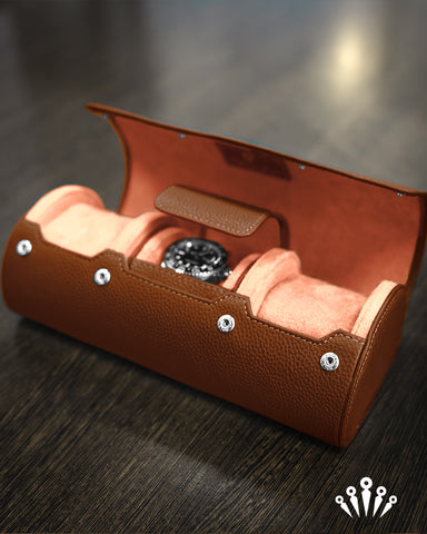 Watch Roll for 8 Watches - Dark Brown - Granulated Leather