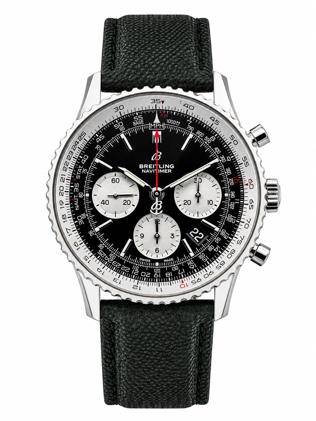 Breitling Navitimer AB00121 front view - black dial with Stainless Steel case