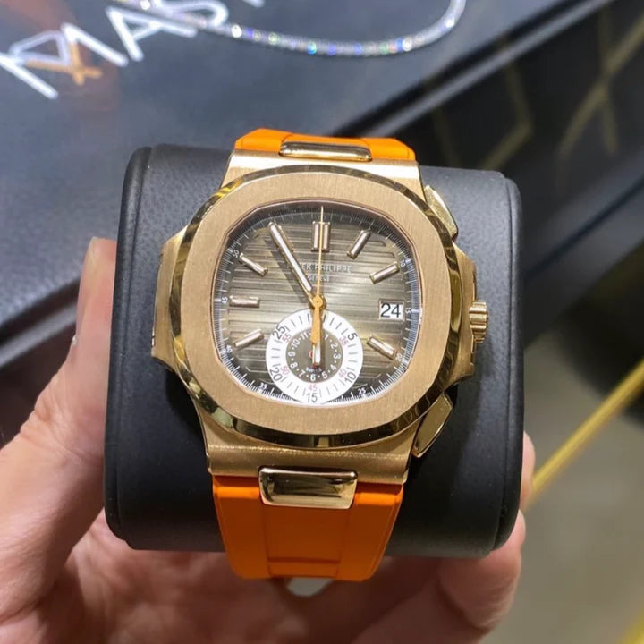 Tempomat -FKM Vulcanized Orange Rubber Strap for Patek Nautilus