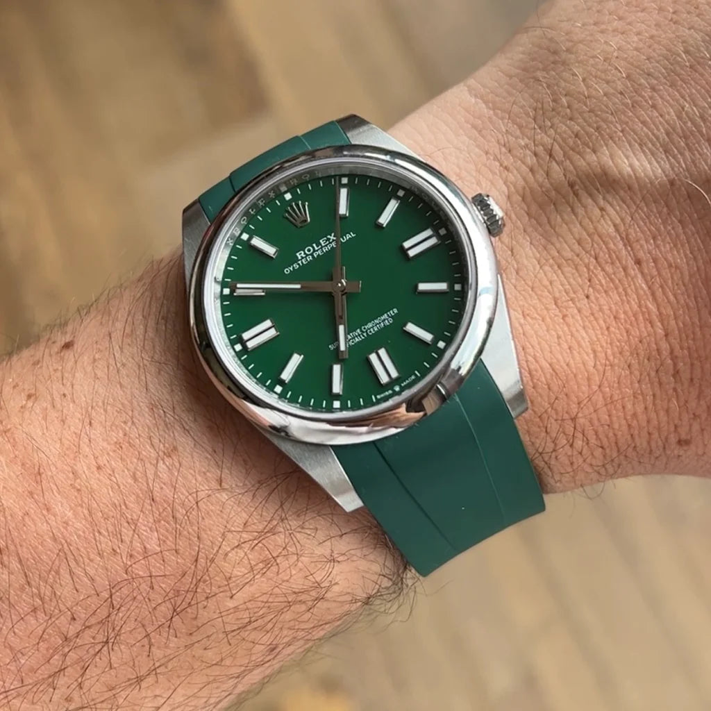 Tempomat - FKM Vulcanized Green curved ended strap for Rolex OP41 & DJ41