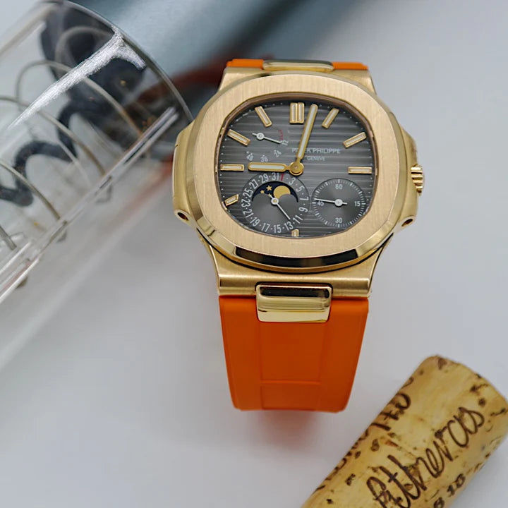 Tempomat FKM Vulcanized Orange Rubber Strap for Patek Nautilus