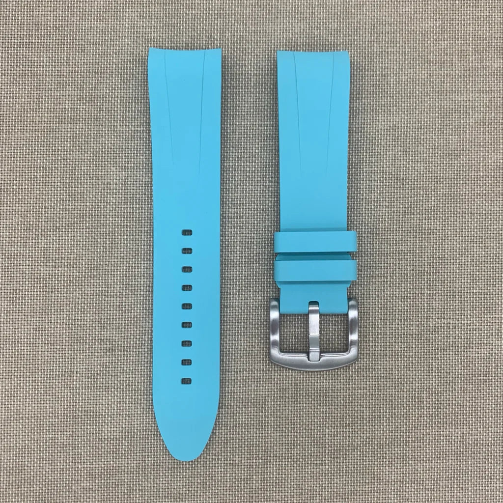 Tempomat - FKM Vulcanized Sky Blue curved ended strap for Rolex OP41 & DJ41