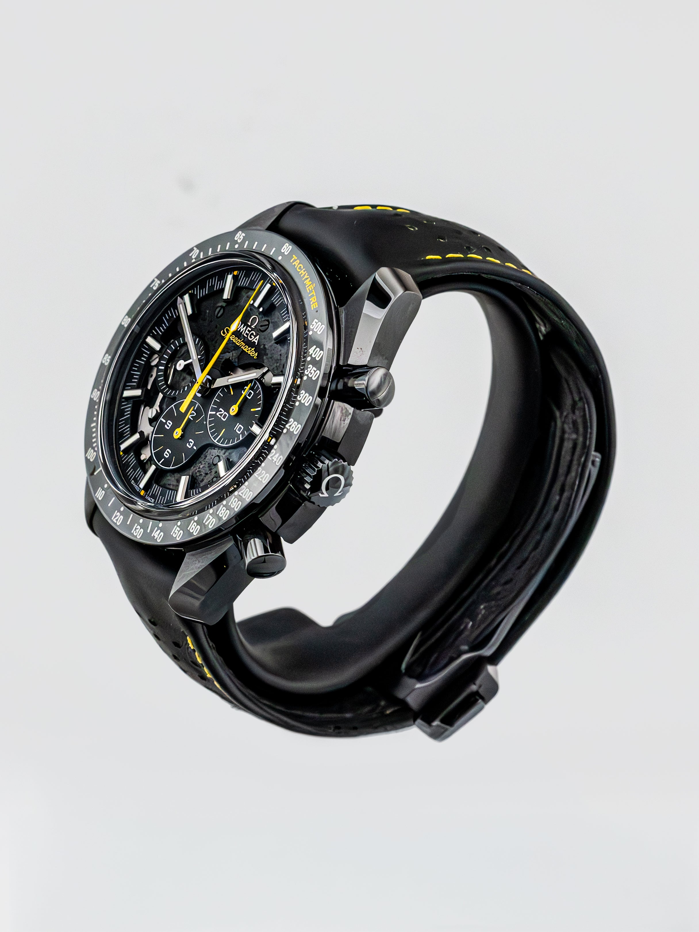 Omega Speedmaster Dark Side of the Moon Apollo 8 dial close-up - preowned luxury watch