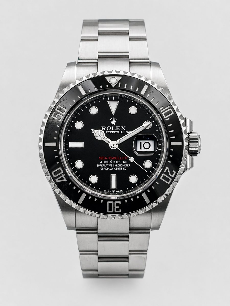 Rolex Sea-Dweller 126600 43mm black dial red Sea-Dweller text Cerachrom bezel Oystersteel Oyster bracelet preowned luxury watch - front view