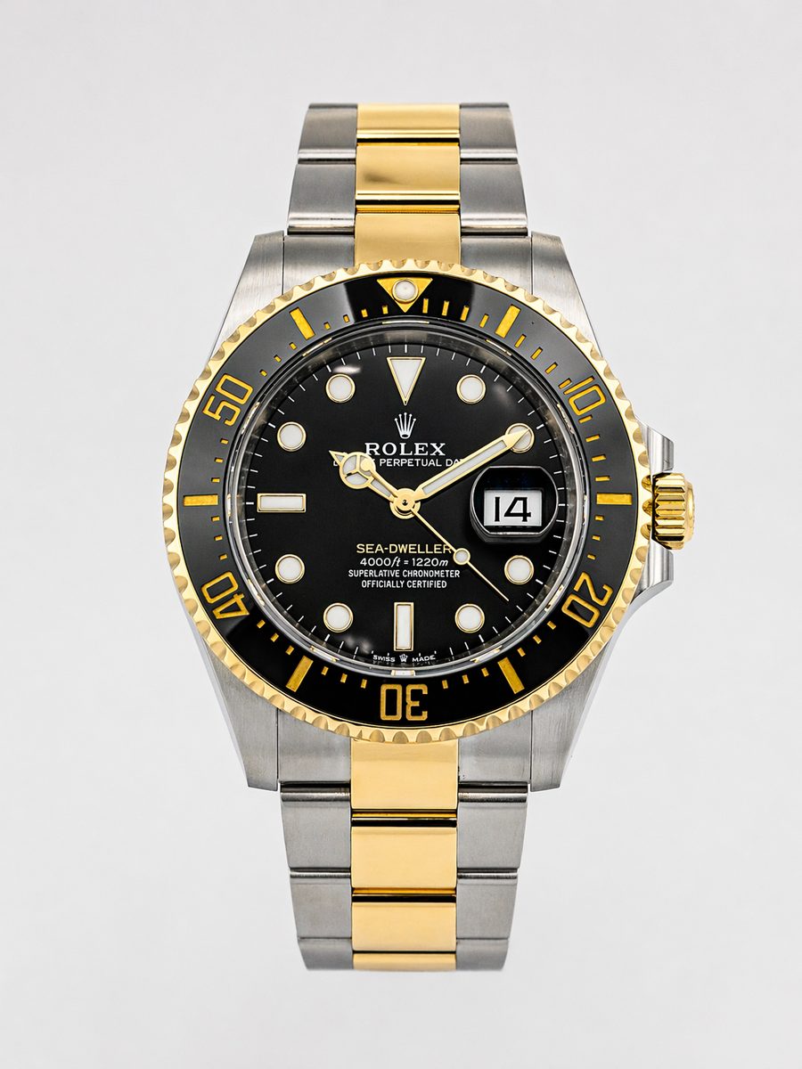 Rolex Sea-Dweller 126603 black dial Oystersteel and 18ct yellow gold Cerachrom preowned luxury watch - front view