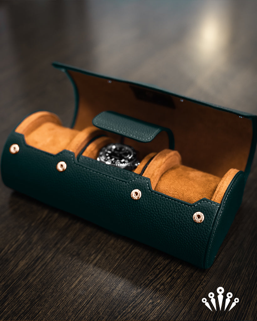 The Capsule (Emerald/Desert)  Watch Rolls for Travel and Storage –  BezelHold