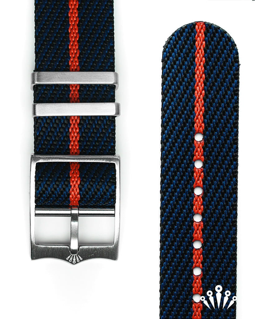 NATO Strap with Steel Buckle - Black, Navy & Red