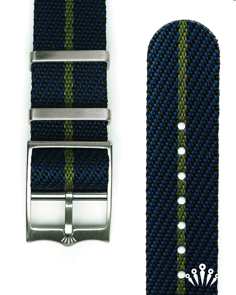 NATO Strap with Steel Buckle - Black, Navy & Green
