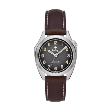 ZODIAC Olympos STP 1-11 Swiss Automatic Three-Hand Brown Leather Watch